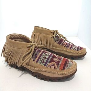 Ferrini Maya‎ Suede Fringe Moc Shoes, NEW, Size 8.5